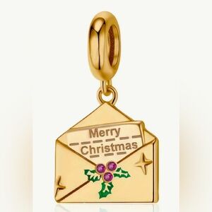 Gold Dangle Christmas Envelope Charm For Pandora Braclets